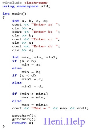 Знайти max{min(a, b),min(c, d)}