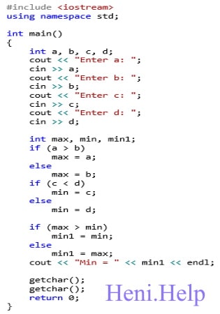 Знайти min{max(a, b), min(c, d)}