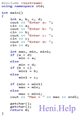 Знайти max{min(a, d), min(b, c)}
