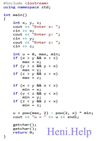 Обчислити значення виразу: u = (max(x, y, z))2-2x*min(x, y, z)
